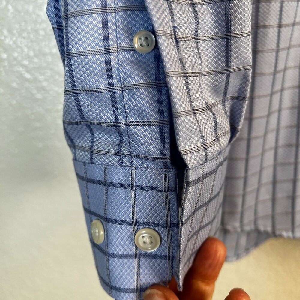 Pronto Uomo Cotton Non Iron Blue Windowbox Check Dress Shirt Size 16 1/2 32/33 - Picture 4 of 8